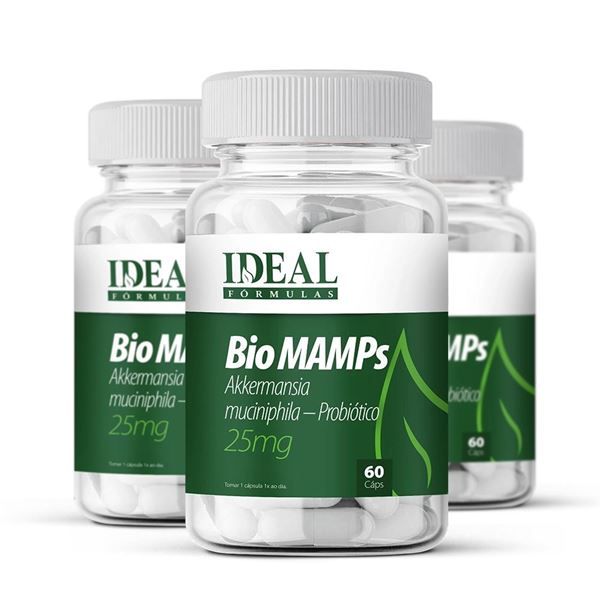 Kit com 3 frascos de Bio MAMPs Akkermansia Muciniphila 25mg 60 Cápsulas