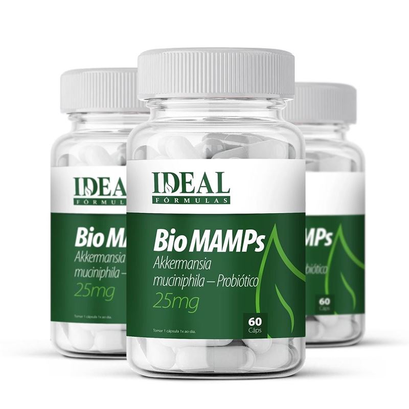 Kit com 3 frascos de Bio MAMPs Akkermansia Muciniphila 25mg 60 Cápsulas